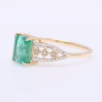 1.58 Ct Octagon Step Cut Natural Emerald 14K Gold Ring