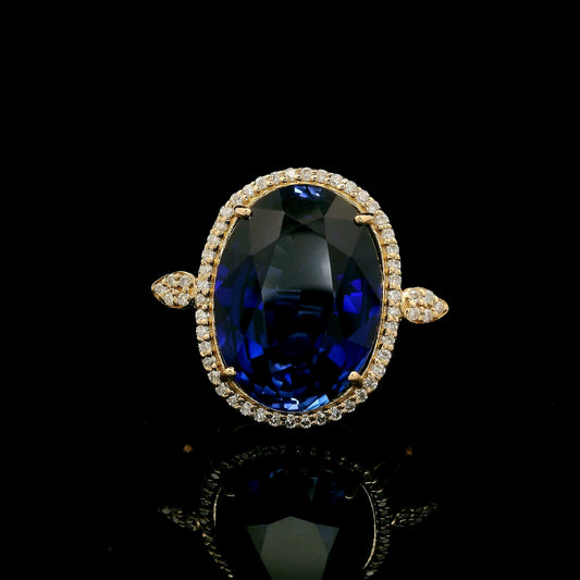 9.29 Ct Oval Mixed Cut Lab Grown Sapphire 14K Gold Ring