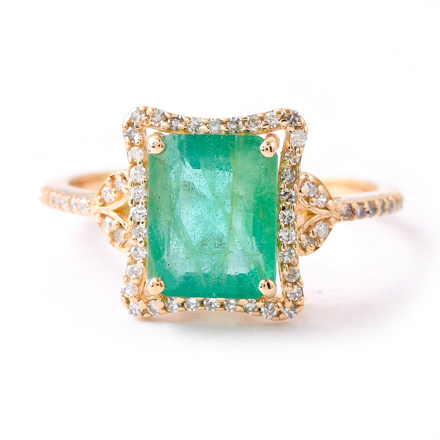 2.20 Ct Octagon Step Cut Natural Emerald 14K Gold Ring