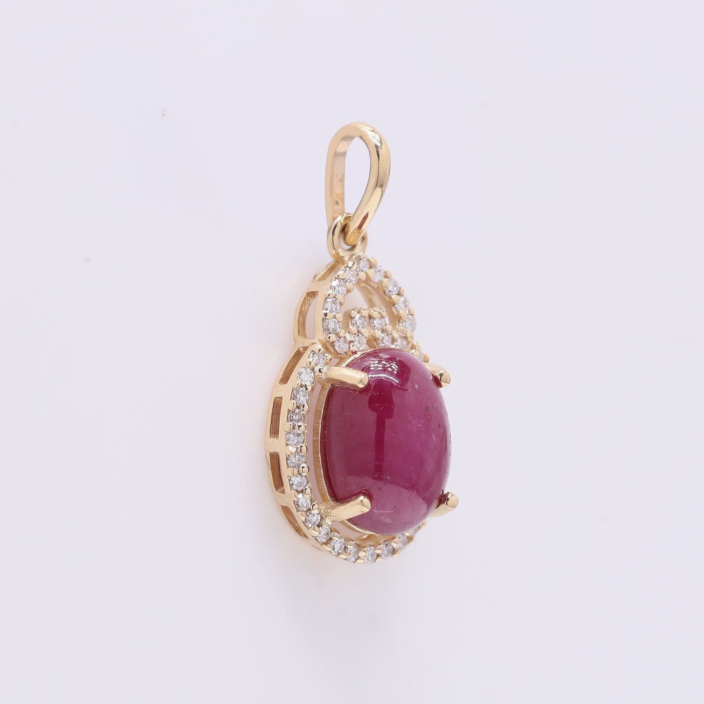 3.10 Ct Oval Cabochon Cut Natural Ruby 14K Gold Pendant