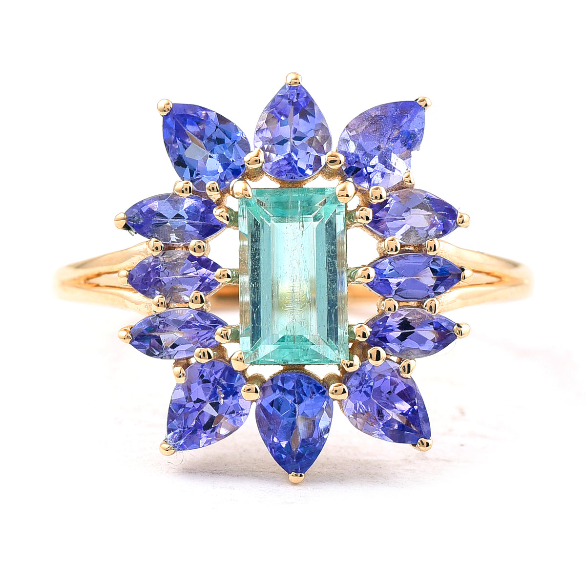 2.50 Ct Rectangle Mixed Cut Natural Emerald 14K Gold Ring