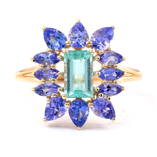 2.50 Ct Rectangle Mixed Cut Natural Emerald 14K Gold Ring