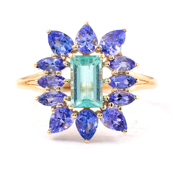 2.50 Ct Rectangle Mixed Cut Natural Emerald 14K Gold Ring