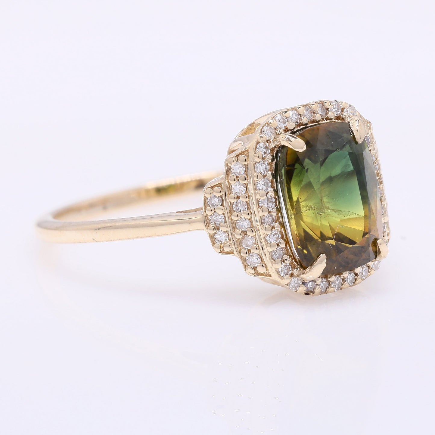 2.81 Ct Cushion Mixed Cut Natural Bi-Coloured Sapphire 14K Gold Ring