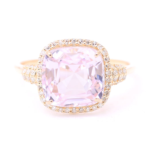 5.01 Ct Cushion Mixed Cut Natural Kunzite 14K Gold Ring