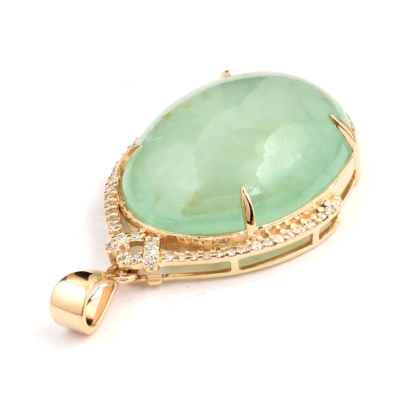 17.58 Ct Oval Cabochon Natural Beryl Emerald 14K Gold Pendant