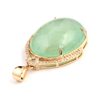 17.58 Ct Oval Cabochon Natural Beryl Emerald 14K Gold Pendant