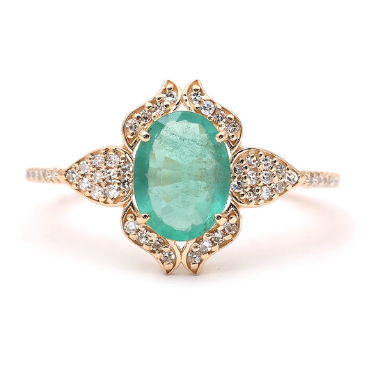 1.21 Ct Oval Mixed Cut Natural Emerald 14K Gold Ring