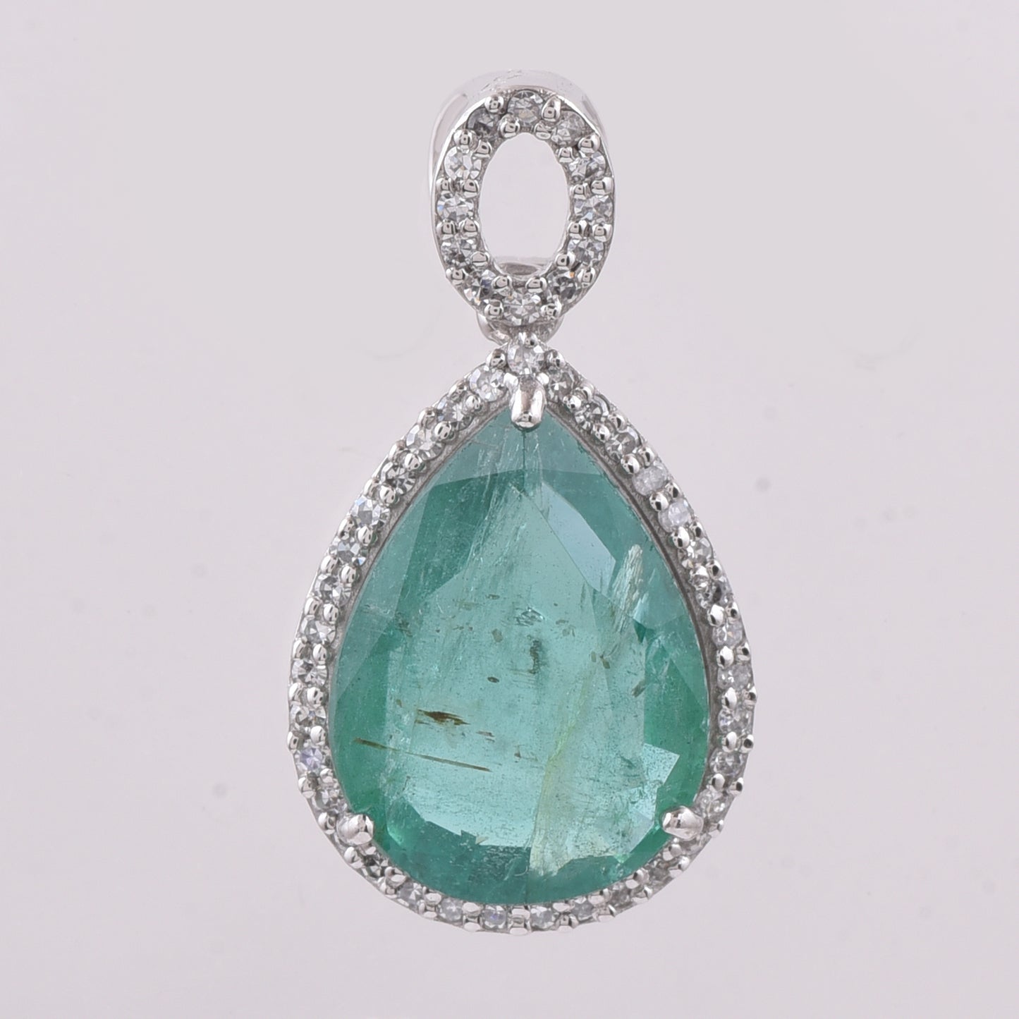 2.98 Ct Pear Natural Emerald 950 Platinum Pendant
