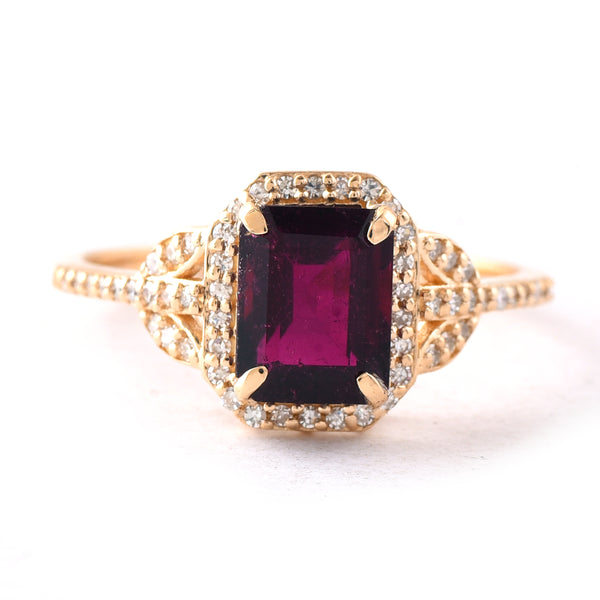 1.74 Ct Octagon Step Cut Natural Rubellite 14K Gold Ring