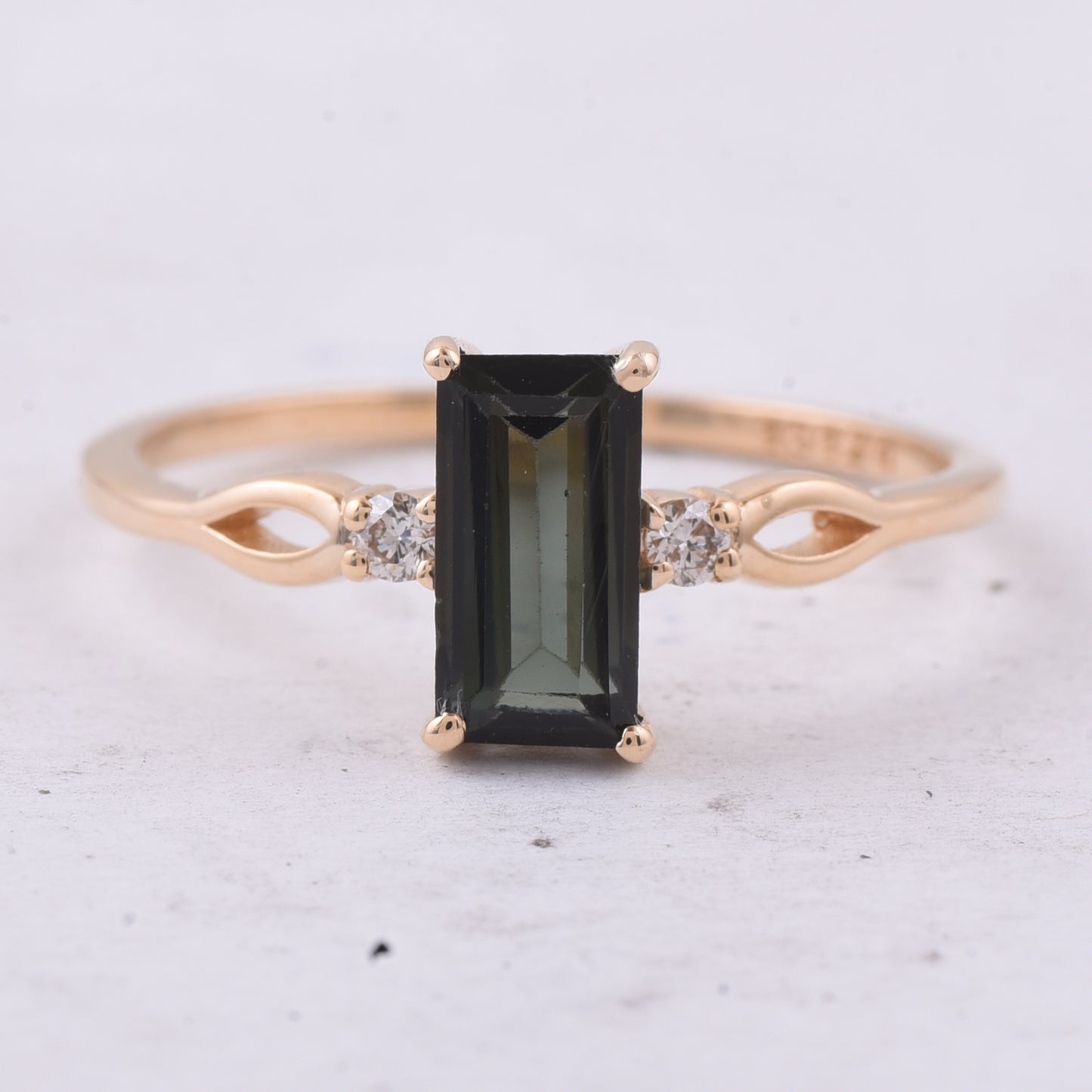 0.81 Ct Rectangle Step Cut Natural Green Tourmaline 14K Gold Ring