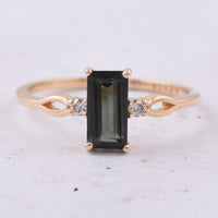 0.81 Ct Rectangle Step Cut Natural Green Tourmaline 14K Gold Ring