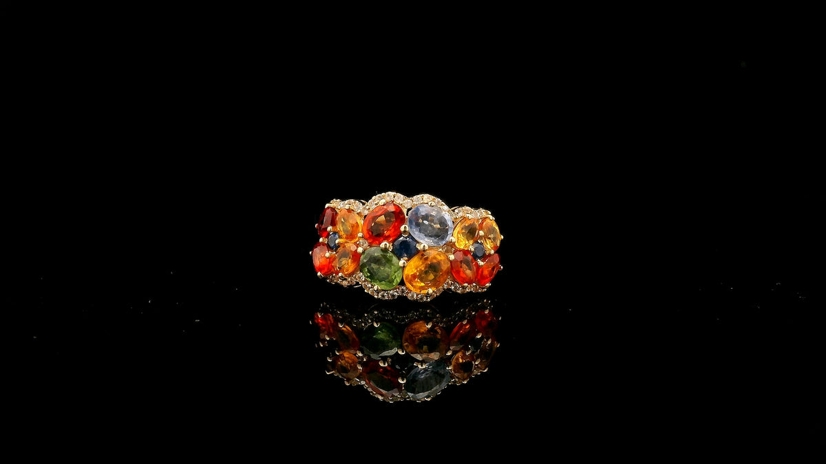 3.99 Ct Oval Multi Sapphire 14K Gold Ring