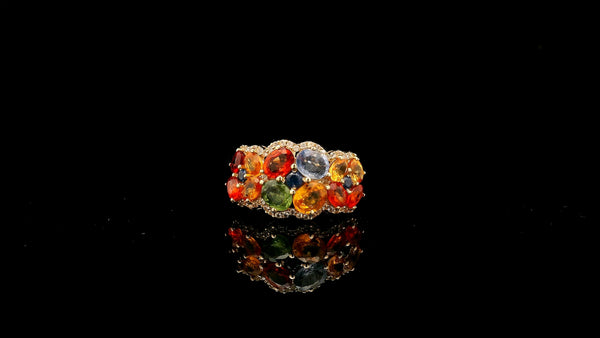 3.99 Ct Oval Multi Sapphire 14K Gold Ring