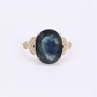 6.14 Ct Oval Mixed Cut Natural Corundum Sapphire 14K Gold Ring