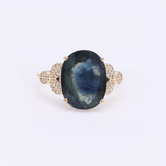 6.14 Ct Oval Mixed Cut Natural Corundum Sapphire 14K Gold Ring