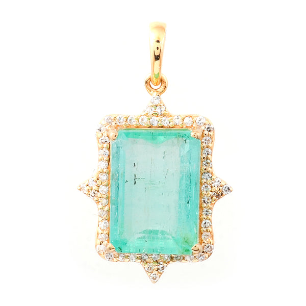 4.51 Ct Octagon Step Cut Natural Emerald 14K Gold Pendant