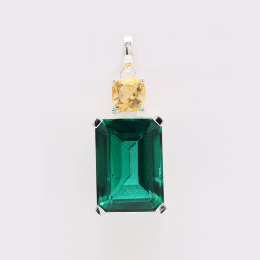 10.21 Ct Octagon Green Topaz 925 Silver Pendant