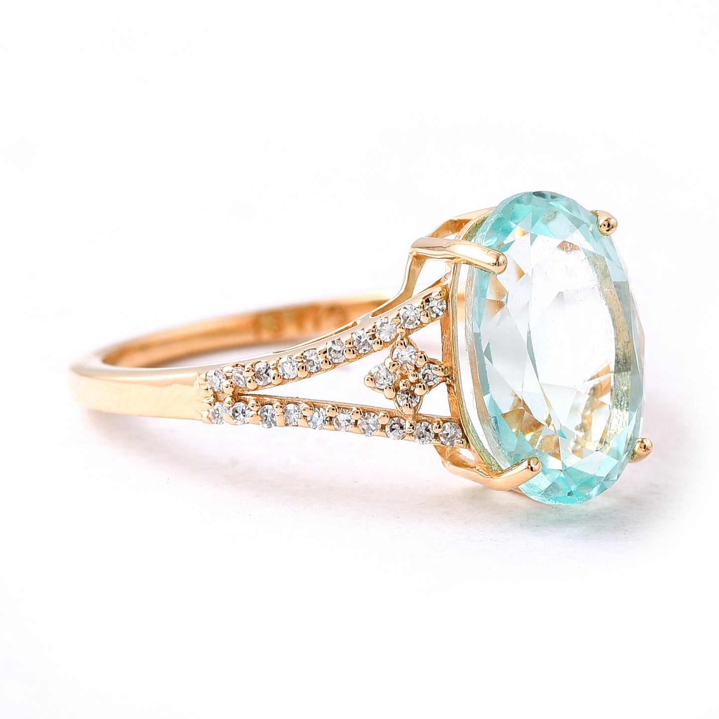 3.63 Ct Oval Mixed Cut Natural Beryl 14K Gold Ring