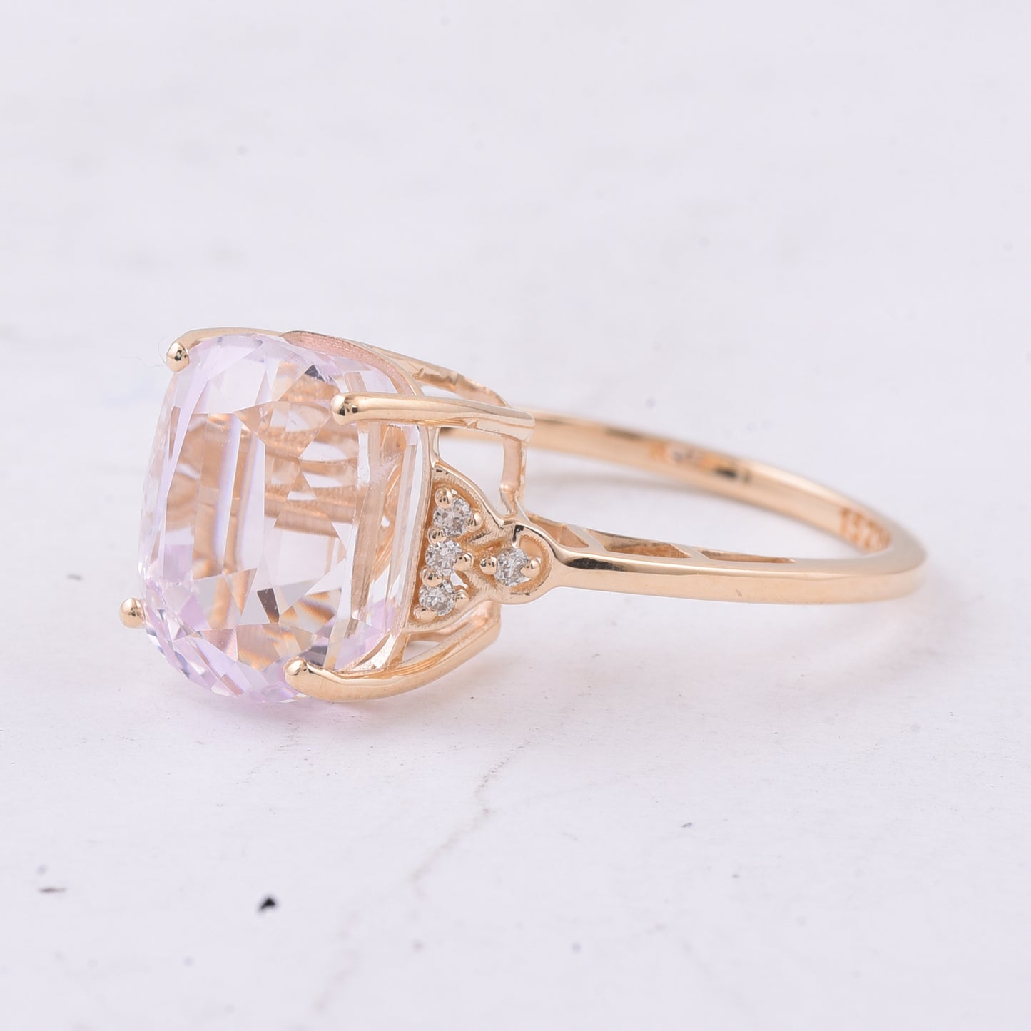 6.57 Ct Cushion Natural Kunzite 14K Gold Ring