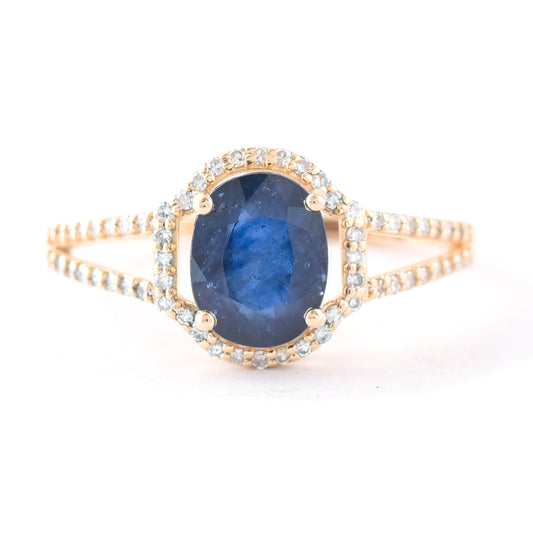 1.91 Ct Oval Mixed Cut Natural Sapphire 14K Gold Ring