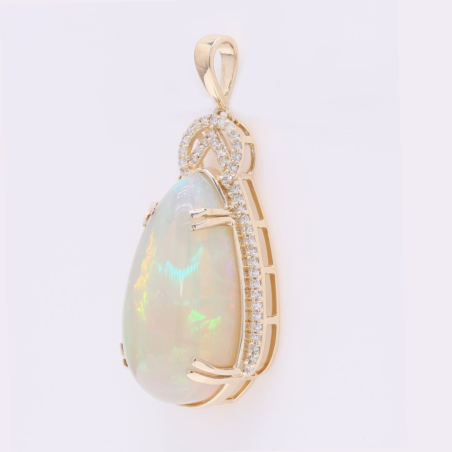 10.25 Ct Pear Cabochon Natural Opal 14K Gold Pendant
