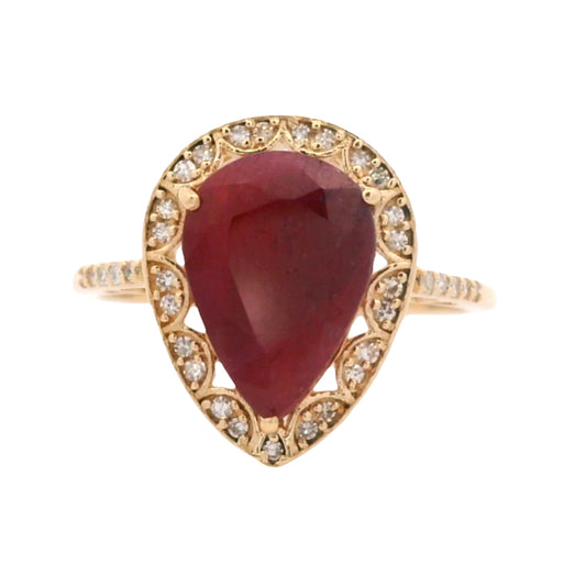 3.96 Ct Pear Mixed Cut Natural Corundum Ruby 14K Gold Ring