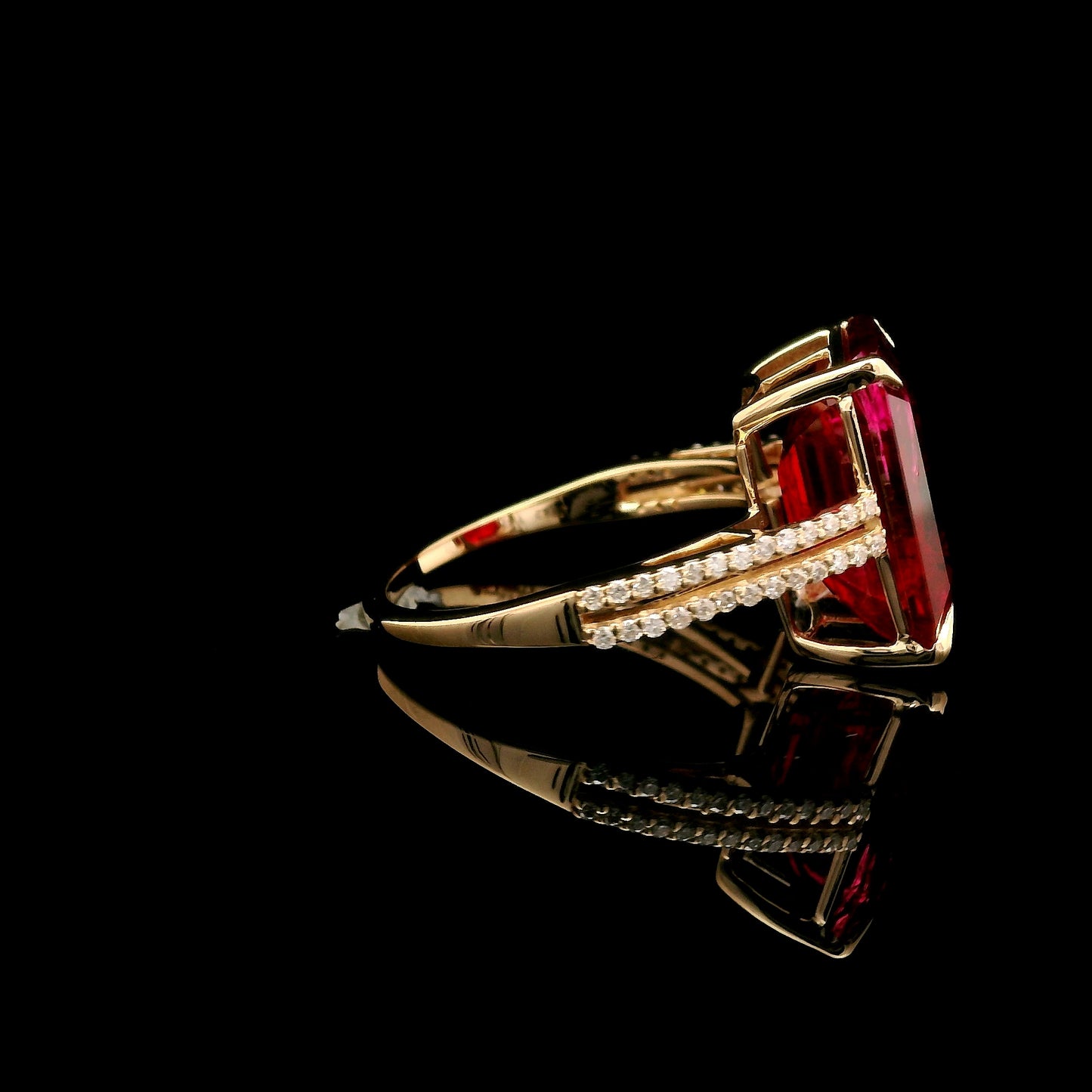 9.67 Ct Emerald Cut Lab Grown Ruby 14K Gold Ring