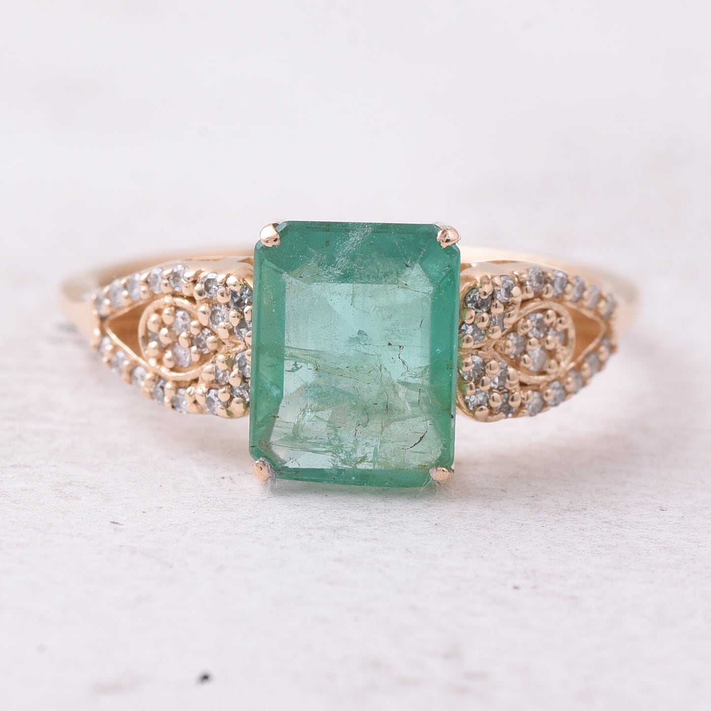 1.94 Ct Octagon Step Cut Natural Emerald 14K Gold Ring