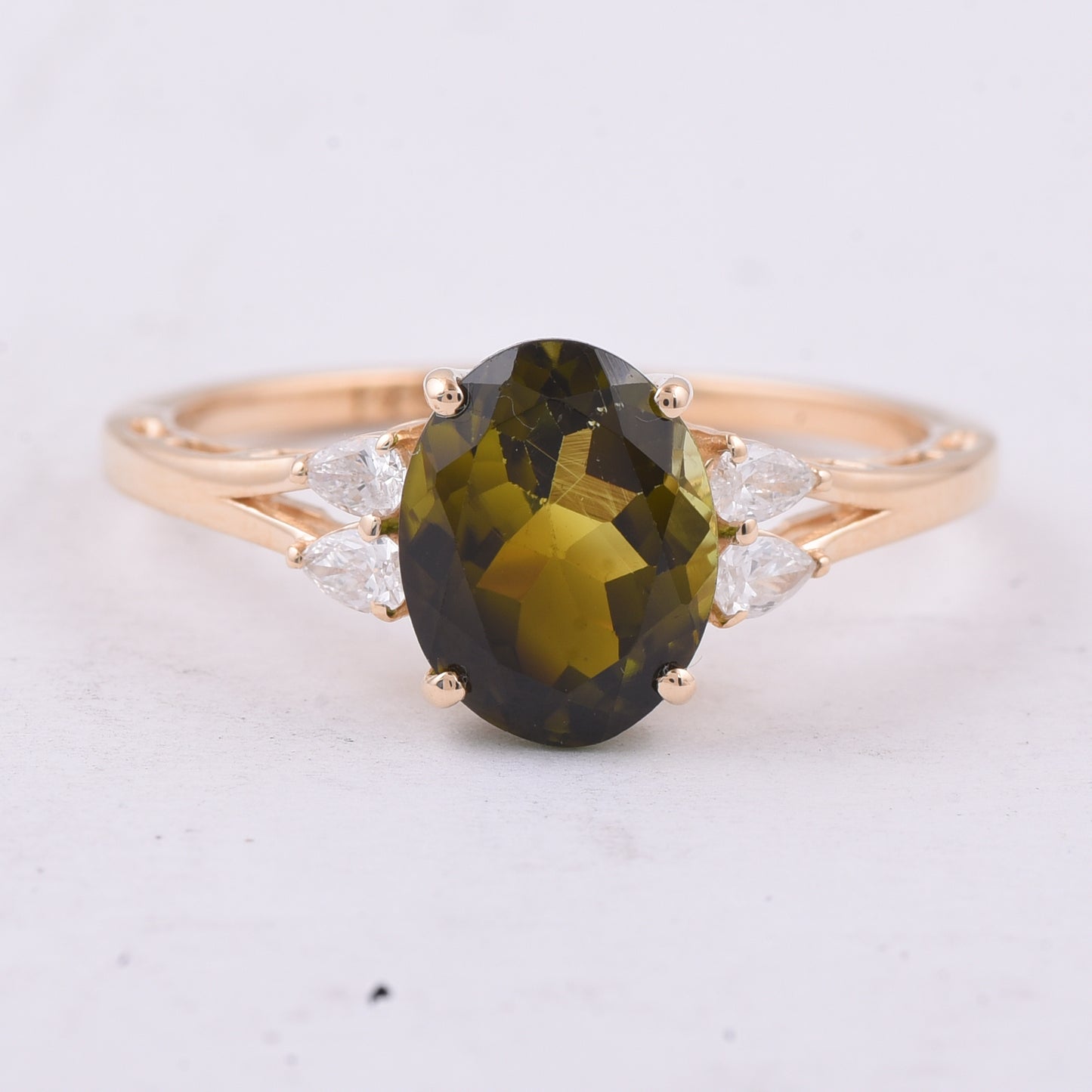 2.08 Ct Oval Natural Green Tourmaline 14K Gold Ring
