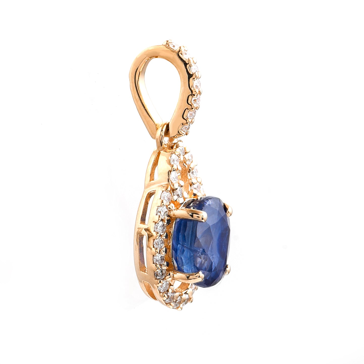 1.18 Ct Oval Mixed Cut Natural Sapphire 14K Gold Pendant