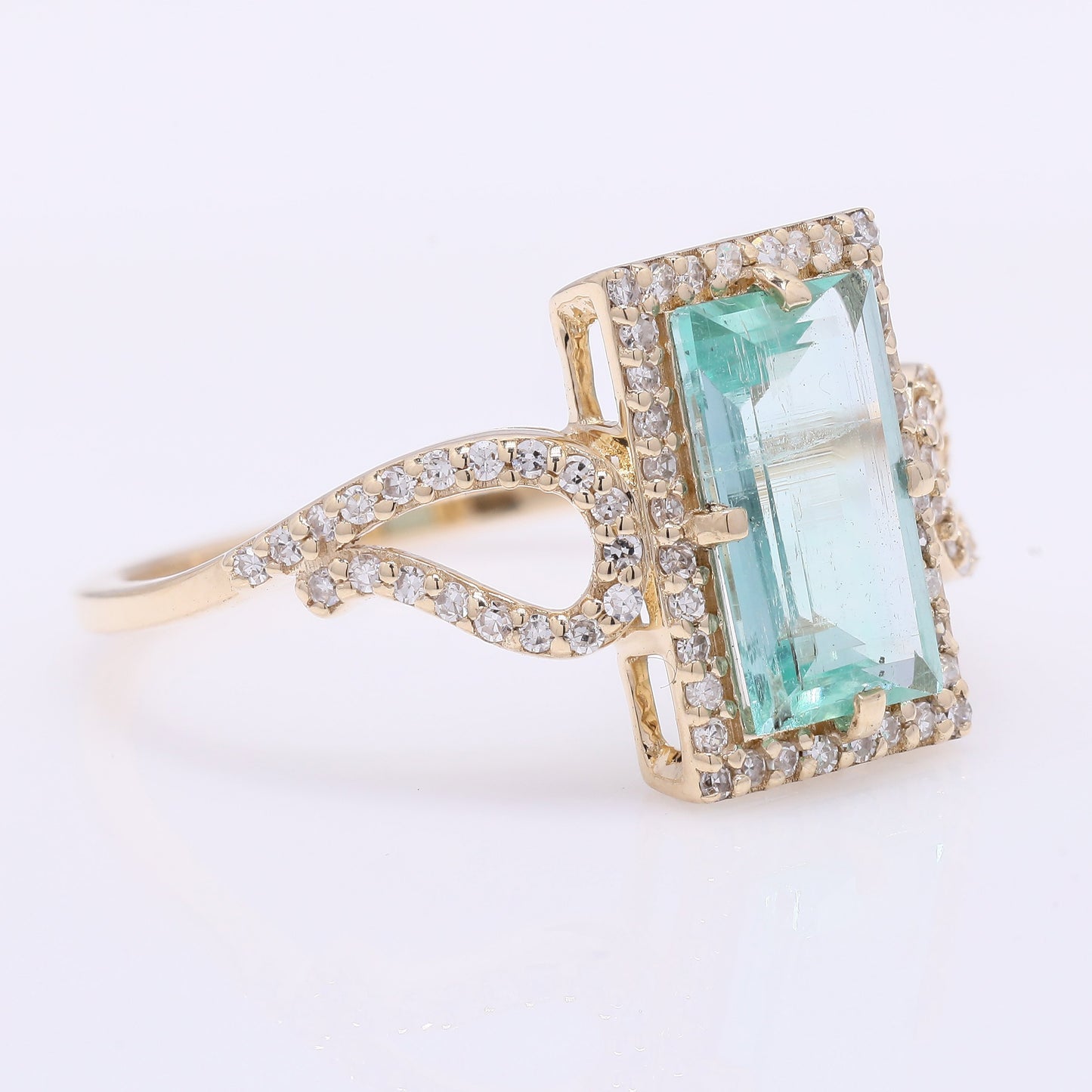 1.55 Ct Rectangle Step Cut Natural Emerald 14K Gold Ring