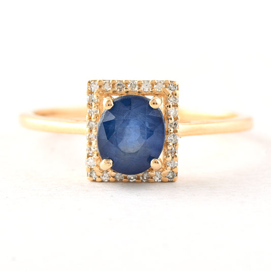 1.44 Ct Oval Mixed Cut Natural Sapphire 14K Gold Ring