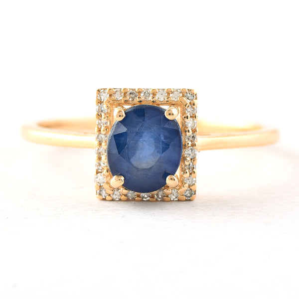 1.44 Ct Oval Mixed Cut Natural Sapphire 14K Gold Ring