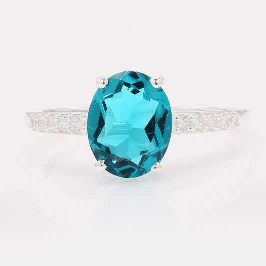 2.51 Ct Oval Created Paraiba Topaz 925 Silver Ring