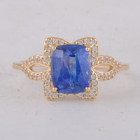 2.44 Ct Cushion Sapphire 9K Gold Ring