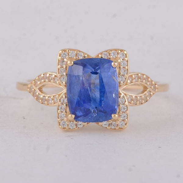 2.44 Ct Cushion Sapphire 9K Gold Ring