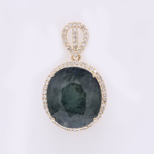 12.17 Ct Oval Mixed Cut Natural Sapphire 14K Gold Pendant