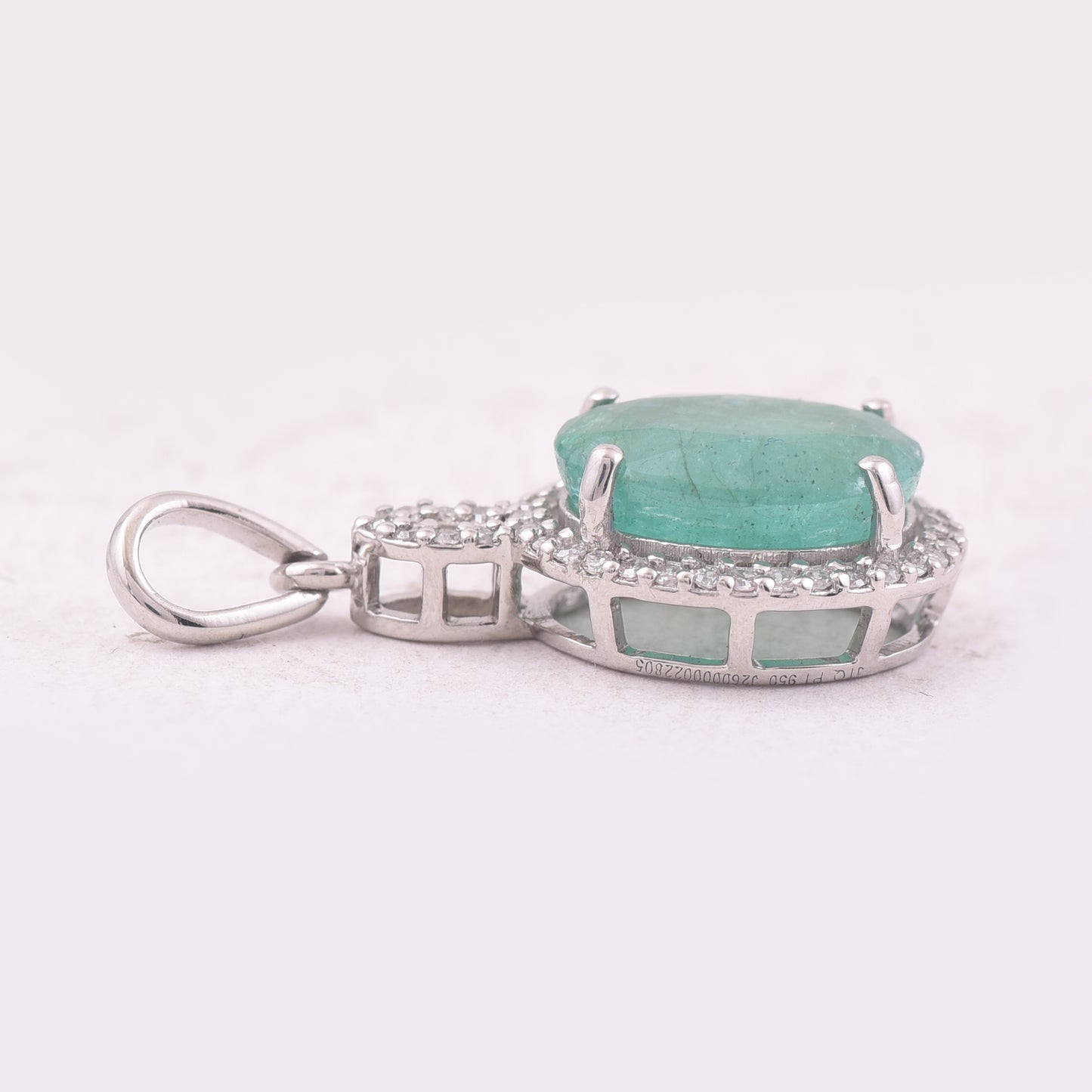 2.40 Ct Oval Mixed Cut Natural Emerald 950 Platinum Pendant