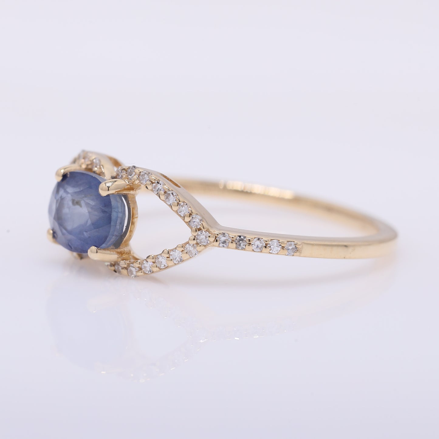 1.30 Ct Oval Mixed Cut Natural Sapphire 14K Gold Ring
