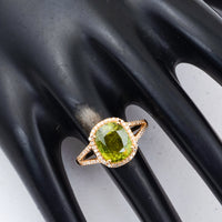 4.54 Ct Cushion Mixed Cut Natural Green Sapphire 14K Gold Ring