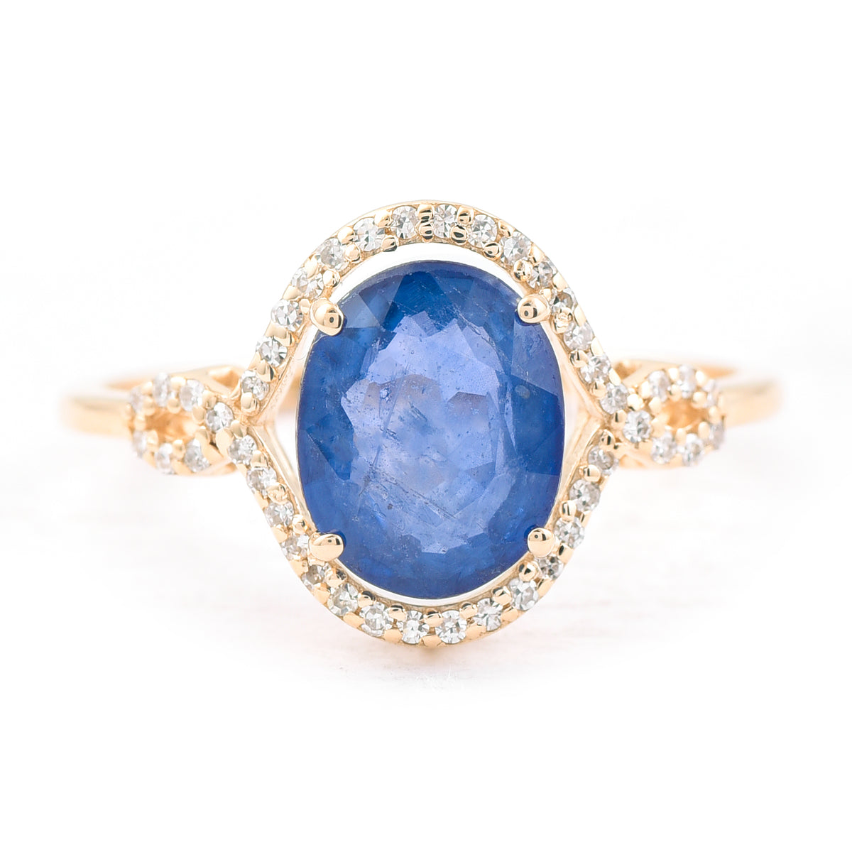 2.33 Ct Oval Mixed Cut Natural Sapphire 14K Gold Ring