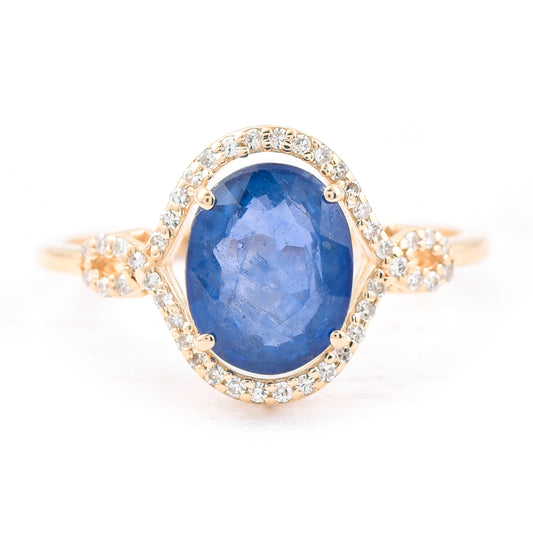 2.33 Ct Oval Mixed Cut Natural Sapphire 14K Gold Ring