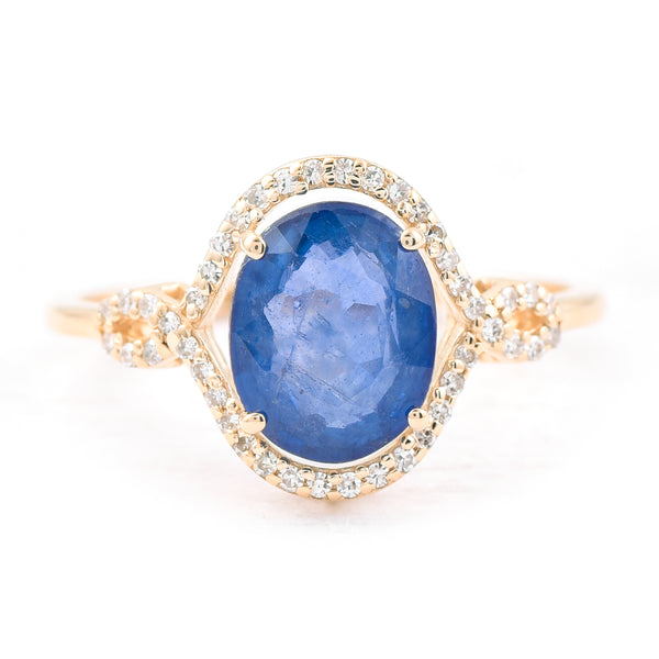 2.33 Ct Oval Mixed Cut Natural Sapphire 14K Gold Ring