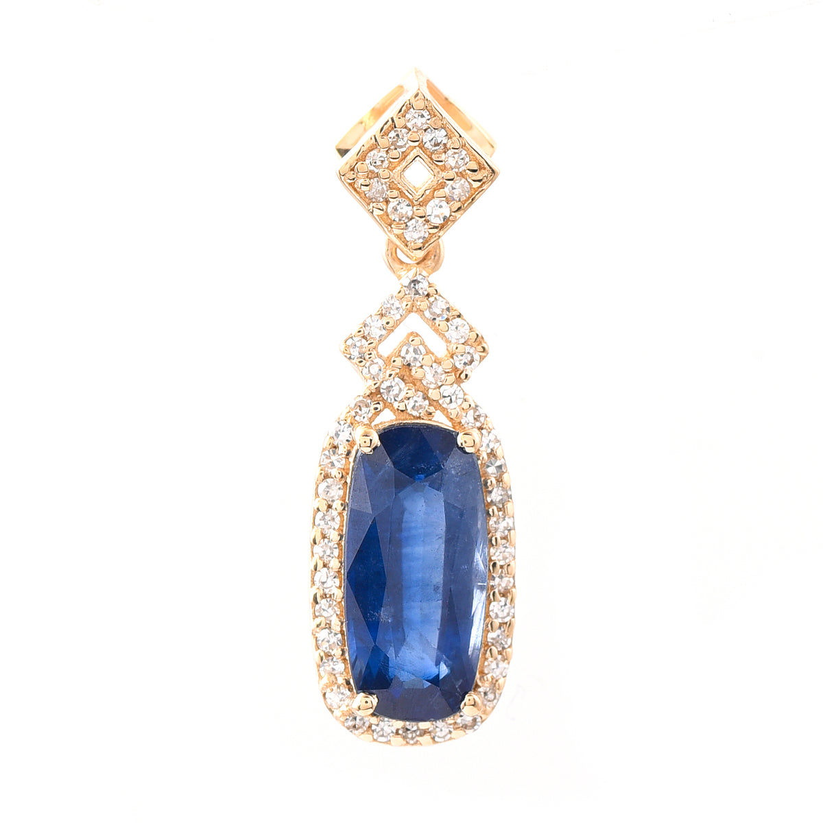 2.04 Ct Cushion Mixed Cut Natural Sapphire 14K Gold Pendant
