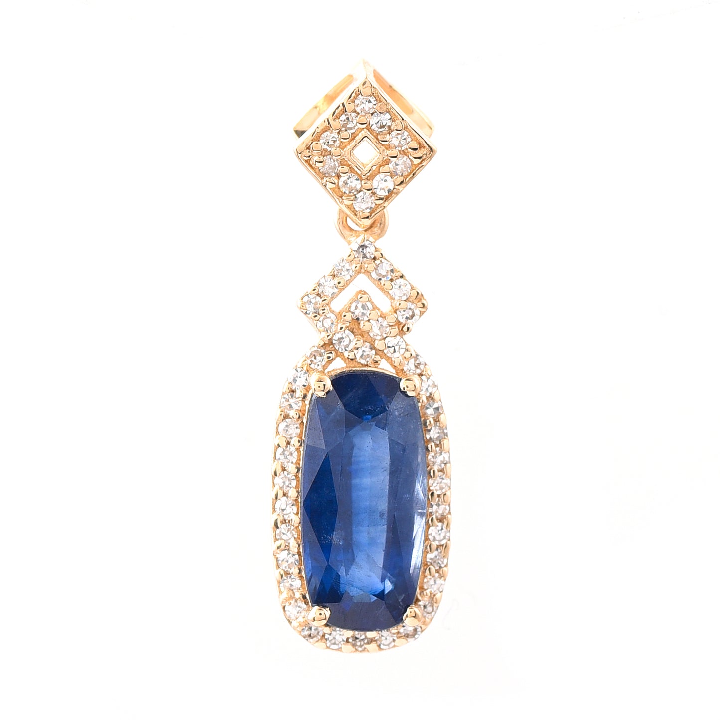 2.04 Ct Cushion Mixed Cut Natural Sapphire 14K Gold Pendant