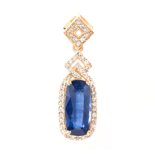2.04 Ct Cushion Mixed Cut Natural Sapphire 14K Gold Pendant