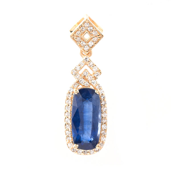 2.04 Ct Cushion Mixed Cut Natural Sapphire 14K Gold Pendant