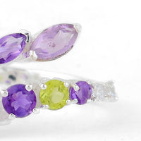1.42 Ct Round Amethyst, Peridot, Cubic Zirconia 925 Sterling Silver Ring