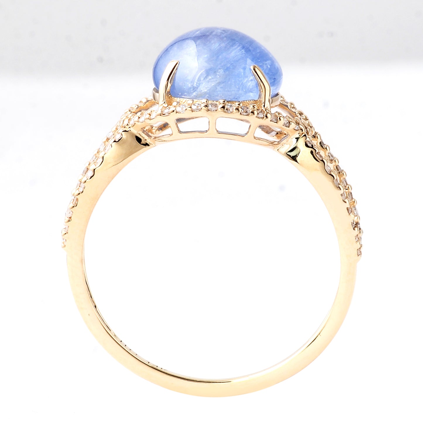 3.81 Ct Oval Cabochon Natural Corundum Sapphire 14K Gold Ring